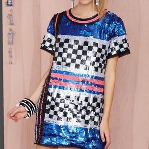 Nasty Gal Checkered Sequin Shift Dress M
